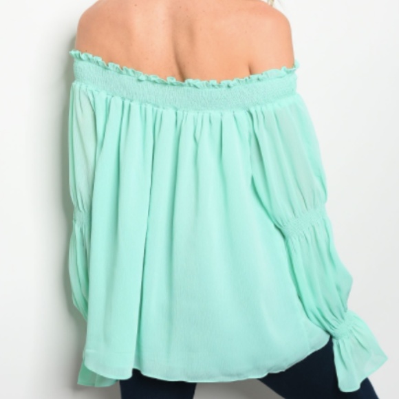 LAST 1: Mint Off the shoulder lightweight Top - Picture 2 of 2